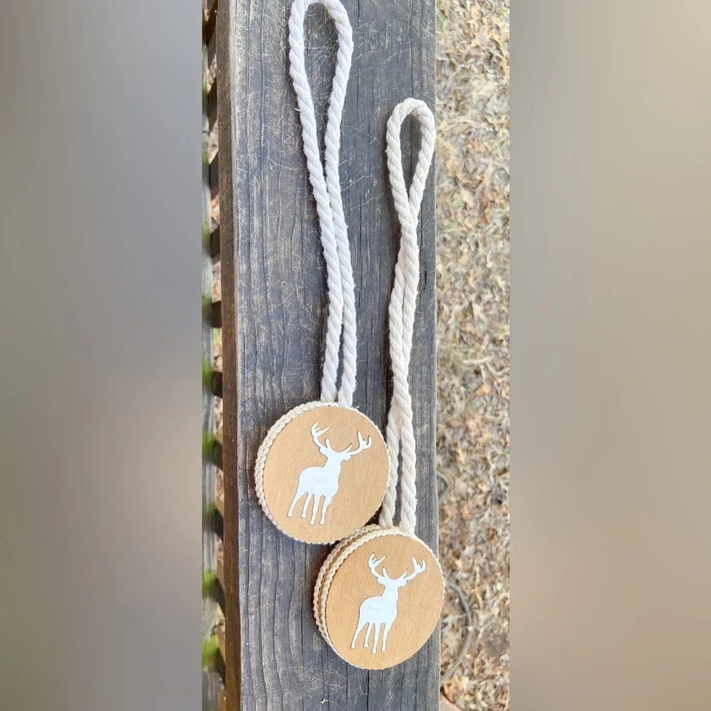 Magnetic Curtain Rope Tie Backs for Windows. Rope & Round Wooden Deer Tie Backs